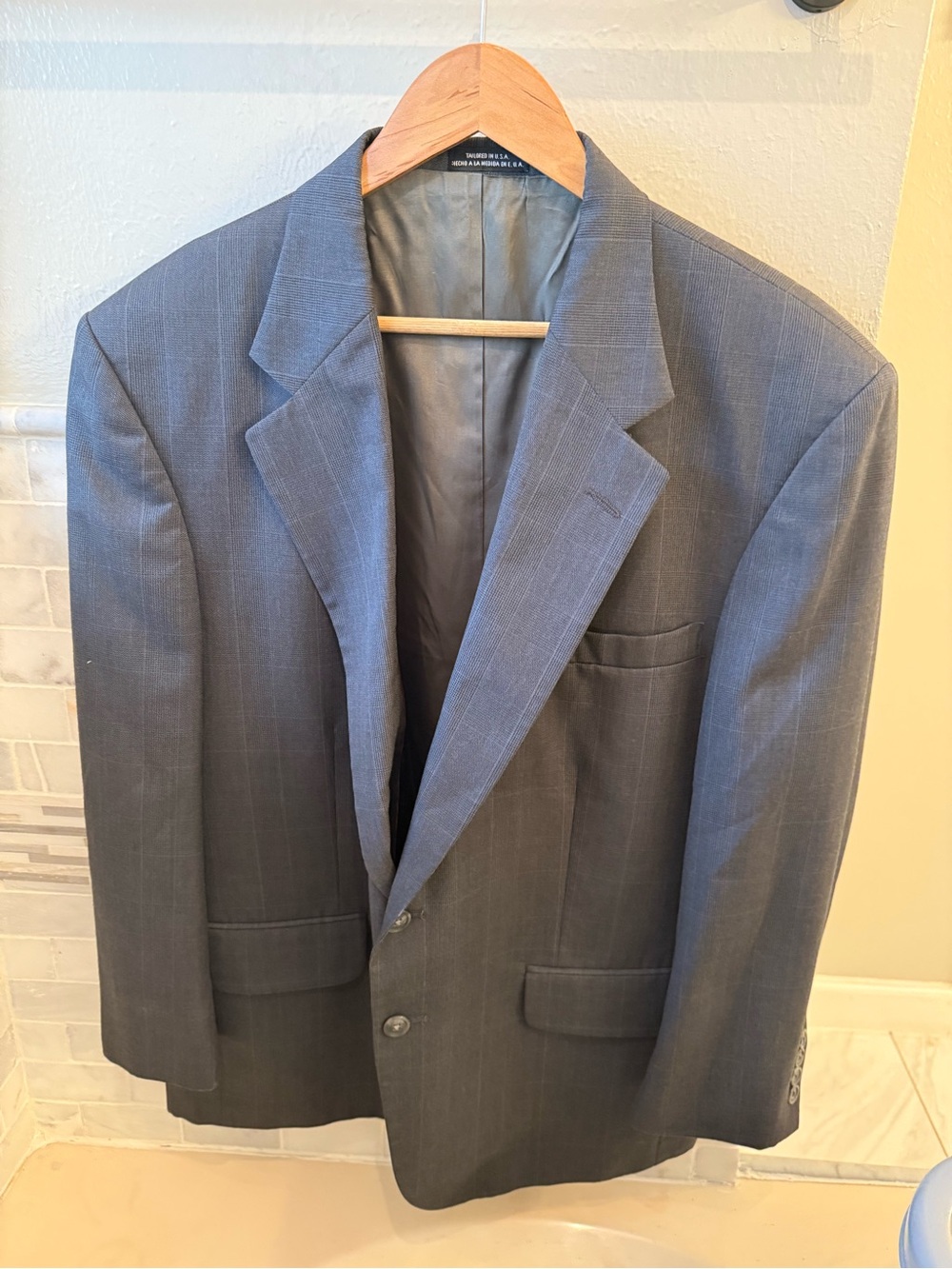 Stanford Men’s Blue Gray Pinstripe Suit Jacket Blazer - Size 44 Tailored in USA